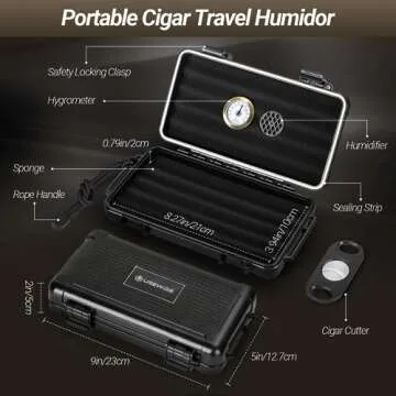 USEWIRE Cigar Travel Humidor and Cigar Lighter Set, Portable Travel Cigar Case with Humidifier, Hygr...