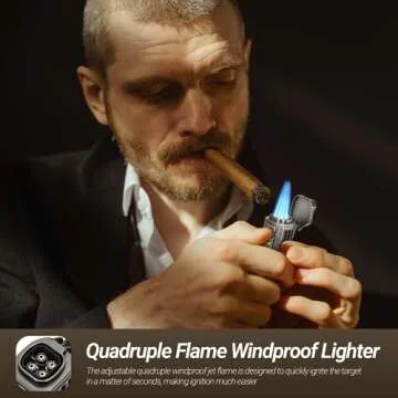 USEWIRE Cigar Travel Humidor and Cigar Lighter Set, Portable Travel Cigar Case with Humidifier, Hygrometer, Cigar Lighter, Cigar Cutter, Travel Humidor Holds 4-5 Cigars, Cigar Gift Set (Black)