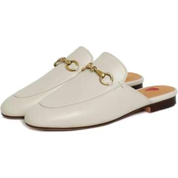 Vertundy Women's Mules Loafers Low Heel Flats Leather Slip On Backless Sandals for Girls Lady Work S...