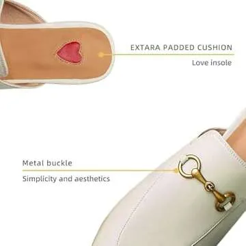 Vertundy Women's Mules Loafers Low Heel Flats Leather Slip On Backless Sandals for Girls Lady Work Slides Beige