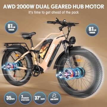 PHILODO Electric Bike for Adults, Dual Motor Fat Tire Ebike 2 * 1000W Dual Battery Electric Bicycles 48V 46AH with Full Suspension Hydraulic Disc Brakes 35MPH