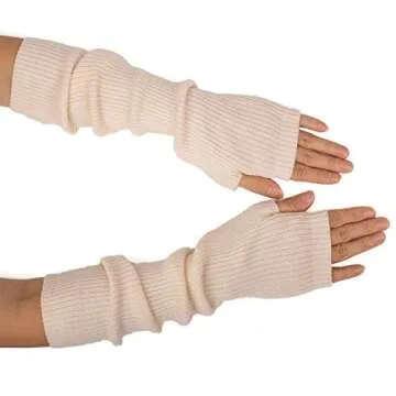F Flammi Cashmere Blended Arm Warmer for Women Winter Fingerless Gloves Knit Mitten Gloves Wrist Warmer with Thumb Hole