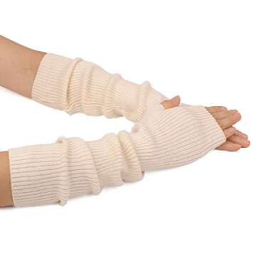 F Flammi Cashmere Blended Arm Warmer for Women Winter Fingerless Gloves Knit Mitten Gloves Wrist Warmer with Thumb Hole