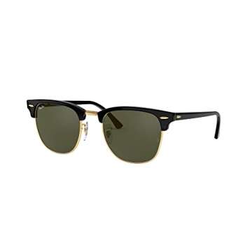 Ray-Ban RB3016 Clubmaster Square Sunglasses, Black On Gold/G-15 Green, 51 mm