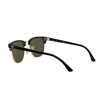 Ray-Ban RB3016 Clubmaster Square Sunglasses, Black On Gold/G-15 Green, 51 mm