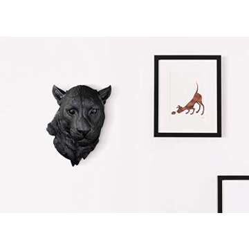 Wall Charmers Large Black Faux Mountain Lion Head Wall Hanging - 17" Faux Taxidermy Animal Head Wall...