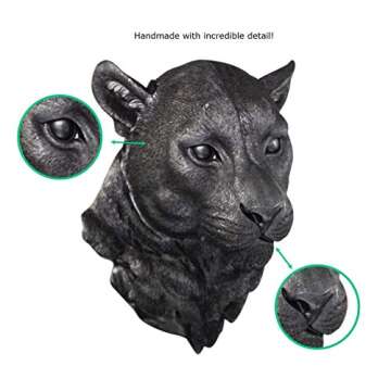 Wall Charmers Large Black Faux Mountain Lion Head Wall Hanging - 17" Faux Taxidermy Animal Head Wall Decor - Handmade Farmhouse Decor