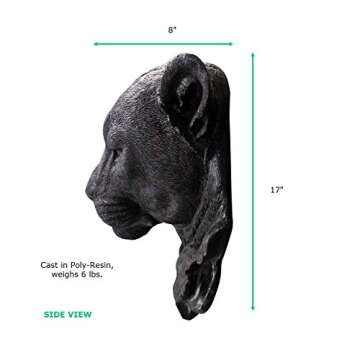 Wall Charmers Large Black Faux Mountain Lion Head Wall Hanging - 17" Faux Taxidermy Animal Head Wall Decor - Handmade Farmhouse Decor