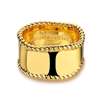 GNIRTSI Gold Plain Band Ring for Women Twisted 14K Gold Plated Minimalist Stack Wide Irregular Finge...