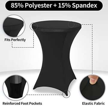 FestiCorp 6 Pack Spandex Black Table Cover, Cocktail Fitted Tablecloths, Round Highboy Stretch Table Covers Cloths for Party, DJ, Bar, Wedding, Birthday, Banquet, 30"-32" Diameter x 40"-43" Height