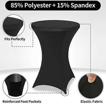 FestiCorp 6 Pack Spandex Black Table Cover, Cocktail Fitted Tablecloths, Round Highboy Stretch Table Covers Cloths for Party, DJ, Bar, Wedding, Birthday, Banquet, 30"-32" Diameter x 40"-43" Height