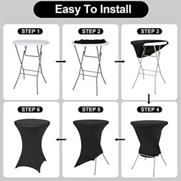 FestiCorp 6 Pack Spandex Black Table Cover, Cocktail Fitted Tablecloths, Round Highboy Stretch Table Covers Cloths for Party, DJ, Bar, Wedding, Birthday, Banquet, 30"-32" Diameter x 40"-43" Height