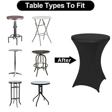 FestiCorp 6 Pack Spandex Black Table Cover, Cocktail Fitted Tablecloths, Round Highboy Stretch Table Covers Cloths for Party, DJ, Bar, Wedding, Birthday, Banquet, 30"-32" Diameter x 40"-43" Height