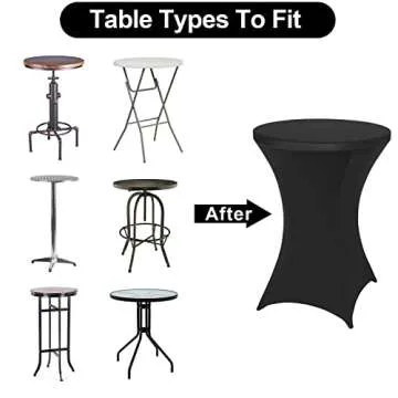 FestiCorp 6 Pack Spandex Black Table Cover, Cocktail Fitted Tablecloths, Round Highboy Stretch Table Covers Cloths for Party, DJ, Bar, Wedding, Birthday, Banquet, 30"-32" Diameter x 40"-43" Height