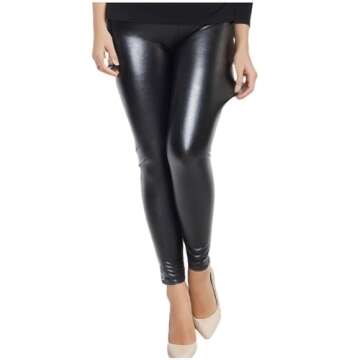 7th Element Plus Size Faux Leather Leggings - Lightweight High Waisted Style