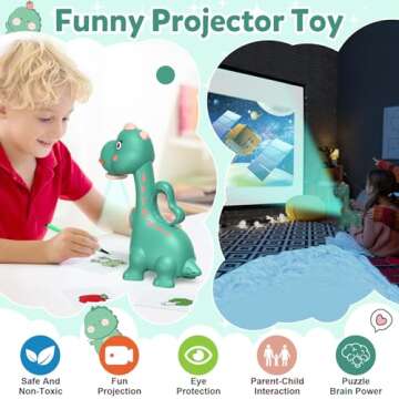KETIEE Dinosaur Drawing Projector Toys for Ages 5-7 Tracing and Drawing Projector for Kids with Two Projector Heads, Smart Art Sketcher Projector with 96 Stencils, Toddler Toys for Boys (Green)