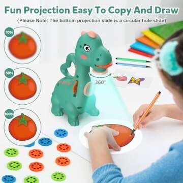 KETIEE Dinosaur Drawing Projector Toys for Ages 5-7 Tracing and Drawing Projector for Kids with Two Projector Heads, Smart Art Sketcher Projector with 96 Stencils, Toddler Toys for Boys (Green)