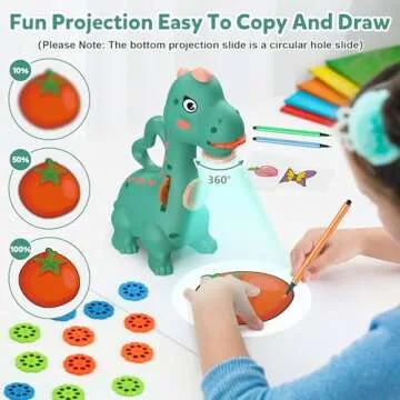 KETIEE Dinosaur Drawing Projector Toys for Ages 5-7 Tracing and Drawing Projector for Kids with Two Projector Heads, Smart Art Sketcher Projector with 96 Stencils, Toddler Toys for Boys (Green)