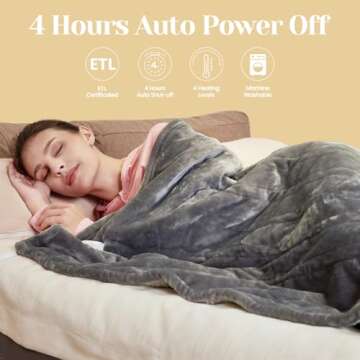 JAQUETEA Heated Blanket Electric Throw Blanket- 50''x60'' Heating Blanket Throw 4 Hours Auto-Off & 4 Heating Levels Over-Heat Protection, Machine Washable Flannel Sherpa,Electric ETL Certification