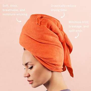 Sleeke Microfiber Hair Drying Towel - Coral, Quick Drying Hair Towel, Reduces frizz, Super Absorbent