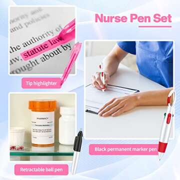 Colarr Badge Pens for Nurses, Include Tip Permanent Marker Pen Retractable Ballpoint with Nursing Keychain Clip(Pink)
