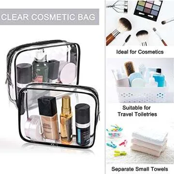 APREUTY Clear Makeup Bags, TSA Approved 3 Pcs Cosmetic Makeup Bags Set Clear PVC with Zipper Handle Portable Travel Luggage Pouch Airport Airline Vacation Organization (Black)