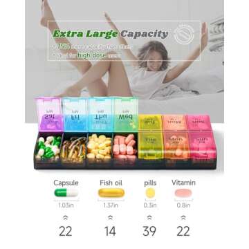 Extra Large Pill Organizer 2 Times a Day, Weekly XL AM PM Pill Case, 7 Day Pill Box Twice a Day, Ove...