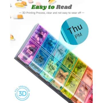 Extra Large Pill Organizer 2 Times a Day, Weekly XL AM PM Pill Case, 7 Day Pill Box Twice a Day, Oversized Daily Medicine Pill Organizer for Vitamins, Big Pill Container, Medication Dispenser Rainbow
