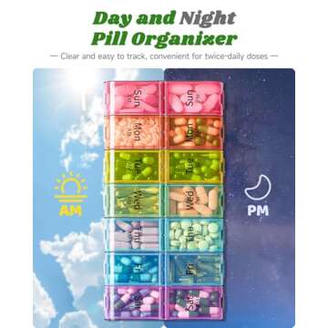 Extra Large Pill Organizer 2 Times a Day, Weekly XL AM PM Pill Case, 7 Day Pill Box Twice a Day, Oversized Daily Medicine Pill Organizer for Vitamins, Big Pill Container, Medication Dispenser Rainbow