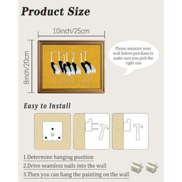 KBKBART Gold Framed Canvas Wall Art, Vintage Japanese Crane Poster with Seven Cranes Bird illustration Wall Art Prints Japanese Decor for Bedroom, Retro Asian Bird Art, Vintage Home Decor(8"x10")