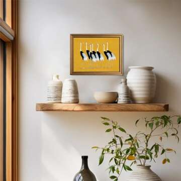 KBKBART Gold Framed Canvas Wall Art, Vintage Japanese Crane Poster with Seven Cranes Bird illustration Wall Art Prints Japanese Decor for Bedroom, Retro Asian Bird Art, Vintage Home Decor(8"x10")