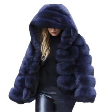 Lisa Colly Women's Winter Parka Coat Overcoat Long Sleeve Faux Fur Coat Jacket (Blue 1,XX-Large)