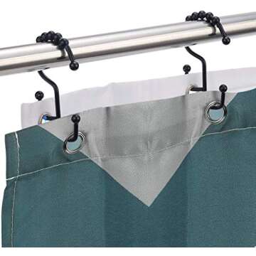 Shower Curtain Hooks with Double Different Heights Stainless Steel Rust-Resistant Easily-Glide Shower Rings for Bathroom Shower Rods Curtain Set of 12 Hooks (Black)