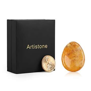 Artistone Citrine Crystal Thumb Worry Stone Hand Carved Healing Crystal Pocket Palm Stone for Meditation Reiki,Water Drop Shaped