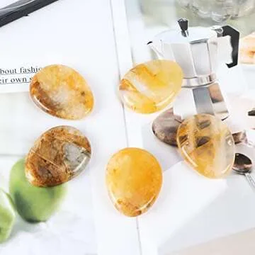 Artistone Citrine Crystal Thumb Worry Stone Hand Carved Healing Crystal Pocket Palm Stone for Meditation Reiki,Water Drop Shaped