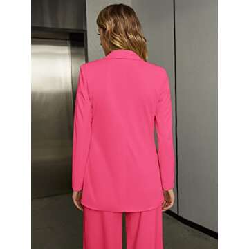 EXTRO&VERT Women Suit Two Pieces Outfit Long Sleeve Business Casual Blazer Jacket with Wide Leg Pant Suit Set for Work (Hot Pink, Small)