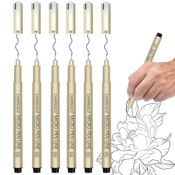 CHARSOCO 05 Micro Pen, 6 Pack Black Fine Point Pen with Waterproof Archival Ink, 0.48mm Fineliner In...