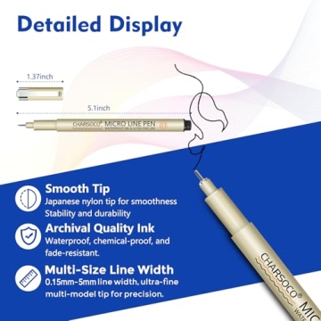 CHARSOCO 05 Micro Pen Set - 6 Pack Black Fine Point Pens