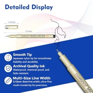 CHARSOCO 05 Micro Pen Set - 6 Pack Black Fine Point Pens