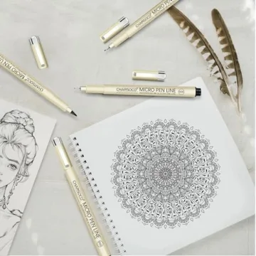 CHARSOCO 05 Micro Pen Set - 6 Pack Black Fine Point Pens