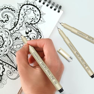 CHARSOCO 05 Micro Pen Set - 6 Pack Black Fine Point Pens