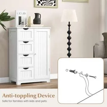 Giantex Storage Cabinet with 4 Drawers, Bathroom Storage Organizer with Cupboard, Adjustable Shelf, Anti-Toppling Device, Floor Cabinet, Entryway Storage Unit Console Table, White