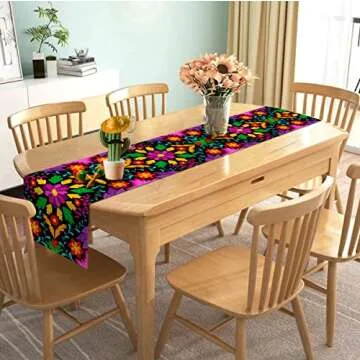 Nepnuser Mexican Day of The Dead Table Runner - Colorful 72" Linen Decor