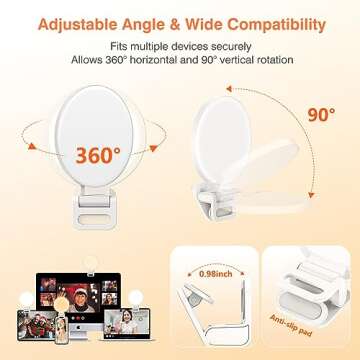 Selfie Light, EcoBasic Full-Screen Rechargeable Clip on Ring Light with 3 Modes for Phone, Laptop, Tablet, 10X Brighter Soft Phone Light for Selfies, Live Streaming, Video Conference