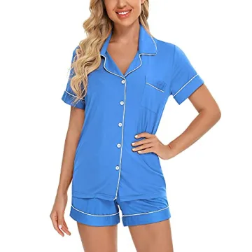 Anjue Stylish Button Down Pajamas Set for Women