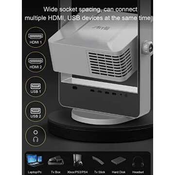 Outdoor Projector, Artlii Rubicon 4K Projector, Auto Focus & Keystone, Dolby Audio, Anti-Direct Eye Protection, 2x10W Speakers with Bass Effect, 5G WiFi/Bluetooth/USB/HDMI