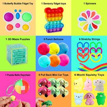 100 pcs Fidget Toys Pack, Party Favors For Kids 8-12 Mini Autism Sensory Toy Goodie Bag Pinata Stuffers Treasure Box School Prizes Birthday Party Supplies Halloween Treat Xmas Gifts For Boys Girls 4-8