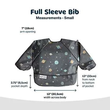 Tiny Twinkle Mess Proof Baby Bib, Cute Full Sleeve Bib Outfit, Waterproof Bibs for Toddlers, Machine Washable, Tug Proof Closure, Baby Smock for Eating, Long Sleeved (Space, Small 6-24 Months)