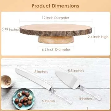 Cake Stand Rotating 12Inch Wood Cake Stand with Knife and Server Set Rustic Cake Stands for Wedding/Cake Decorating/Party/Baby Showers/Reception/Decor