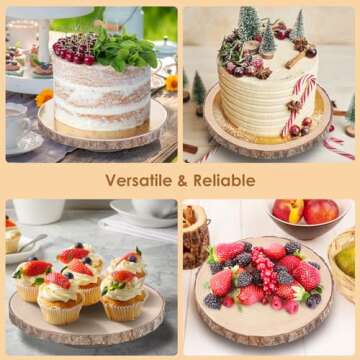 Cake Stand Rotating 12Inch Wood Cake Stand with Knife and Server Set Rustic Cake Stands for Wedding/Cake Decorating/Party/Baby Showers/Reception/Decor